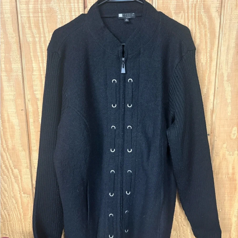 Carole Little Black Zip Up Sweater - Picture 2 of 12